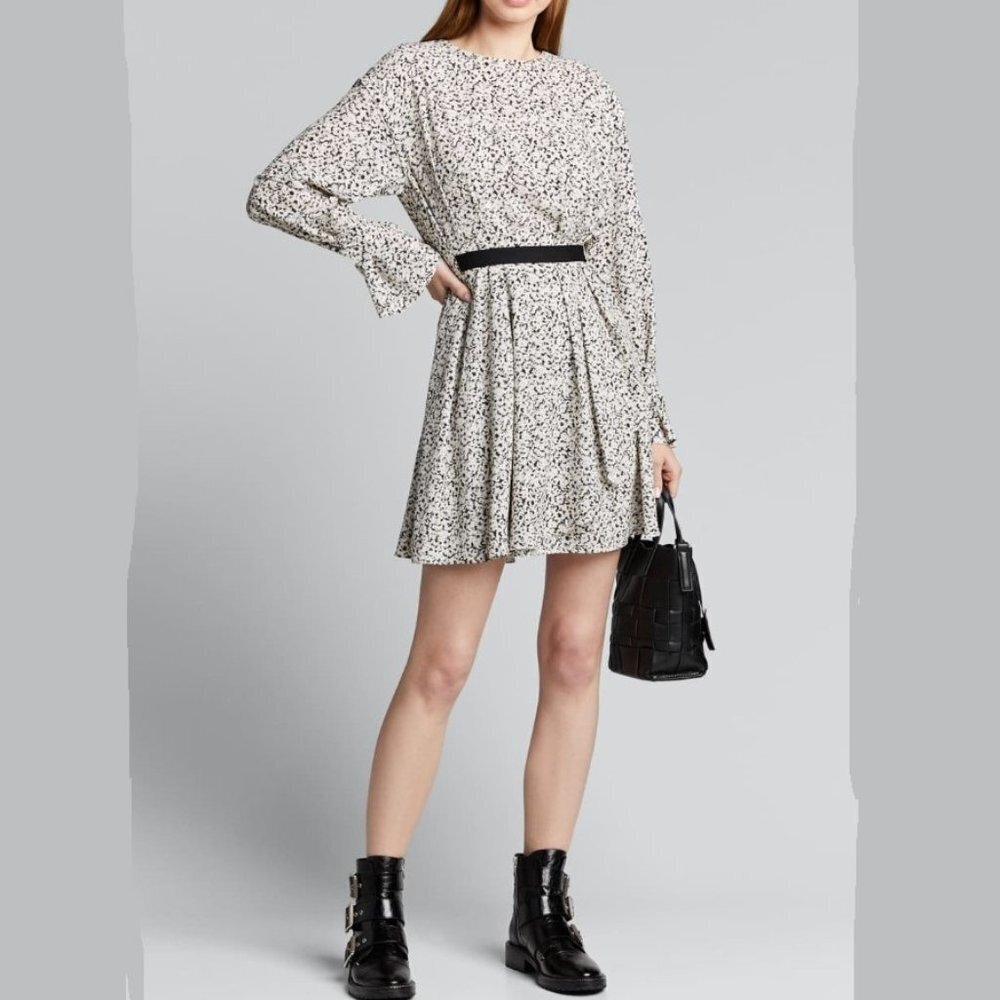 JASON WU Dress 8 White Black Inverse Floral Long Sleeve Mini Dress